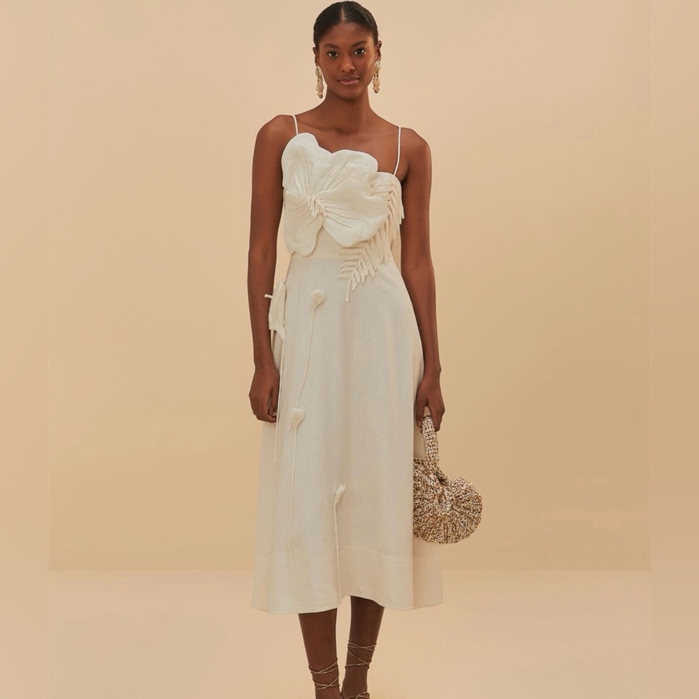 Farm Rio Off-White Garden Lenzing™ Ecovero™ Euroflax™ Midi Dress size S